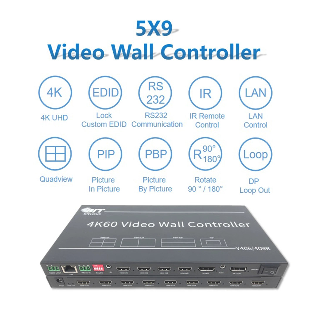 New Summer Popular Product RS232 Remote Control 4K 8K TV 1X5 3X3 3X4 3X1 4K Video Wall Controller