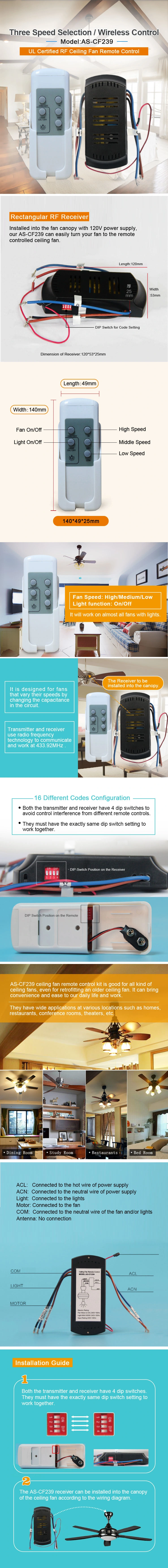 Universal Ceiling Fan Remote Controller with UL Certificate (AS-CF239)