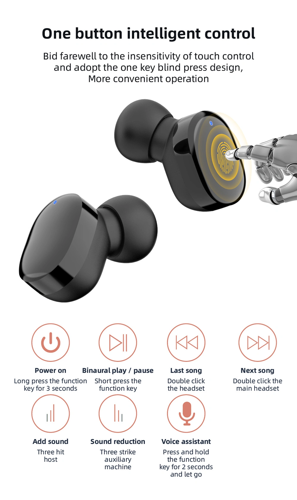 Wireless Bluetooth Headset Waterproof Sports Mini Game Heavy Bass Smart Noise Cancelling Earphone