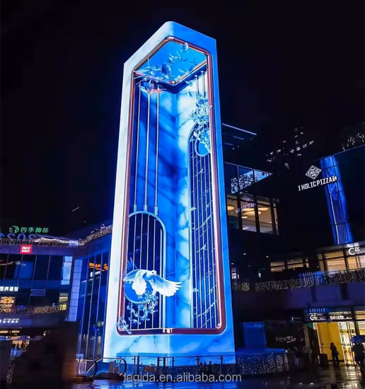 유리는 3D IP65 옥외 P5 P6 P8 P10 LED 스크린 광고 풀 컬러 LED 디스플레이 벽 마그네슘 960x960mm LED 영상 벽면을 해방합니다
